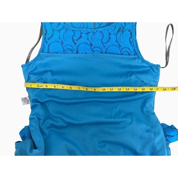 Anthropologie Muse SZ 6 Blue Preppy Sleeveless Lace Overlay Dress Ruffled Hem - Picture 6 of 11